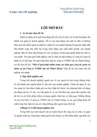 Khóa luận Một số giải pháp nhằm nâng cao hiệu quả công tác quản trị nhân sự tại Công ty TNHH vận tải Thịnh Hưng