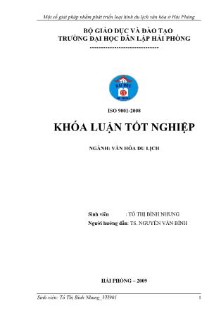 Khóa luận Một số giải pháp nhằm phát triển loại hình du lịch văn hóa ở Hải Phòng