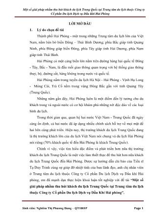 Khóa luận Một số giải pháp nhằm thu hút khách du lịch Trung Quốc tại Trung tâm du lịch thuộc Công ty Cổ phần Du lịch Dịch vụ Dầu Khí Hải Phòng