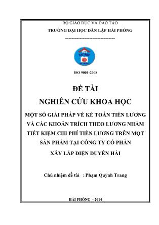 Khóa luận Một số giải pháp về kế toán tiền lương và các khoản trích theo lương nhằm tiết kiệm chi phí tiền lƣơng trên một sản phẩm tại công ty cổ phần xây lắp điện Duyên Hải - Phạm Quỳnh Trang