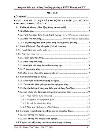 Khóa luận Nâng cao hiệu quả sử dụng lao động tại công ty TNHH Thương mại VIC - Hoàng Việt Thắng