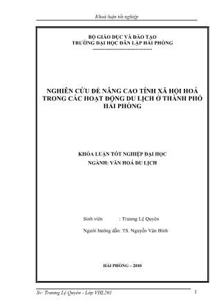 Khóa luận Nghiên cứu để nâng cao tính xã hội hoá trong các hoạt động du lịch ở thành phố Hải Phòng - Trương Lệ Quyên