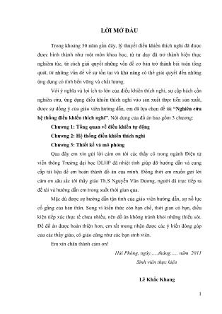 Khóa luận Nghiên cứu hệ thống điều khiển thích nghi - Lê Khắc Khang