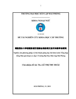 Khóa luận Nghiên cứu phương pháp và thủ thuật giảng dạy bài khoá môn Tổng hợp tiếng Hán giai đoạn sơ cấp ở Trường Đại Học Dân Lập Hải Phòng