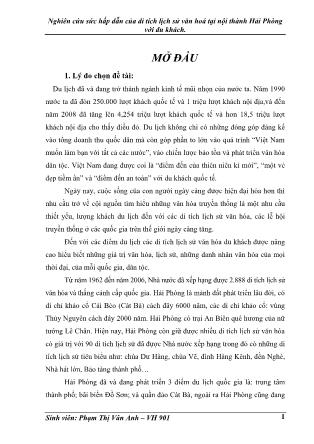 Khóa luận Nghiên cứu sức hấp dẫn của di tích lịch sử văn hoá tại nội thành Hải Phòng với du khách