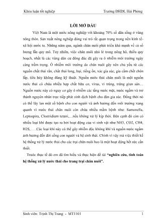 Khóa luận Nghiên cứu, tính toán hệ thống xử lý nước thải cho trang trại chăn nuôi - Trịnh Thị Trang