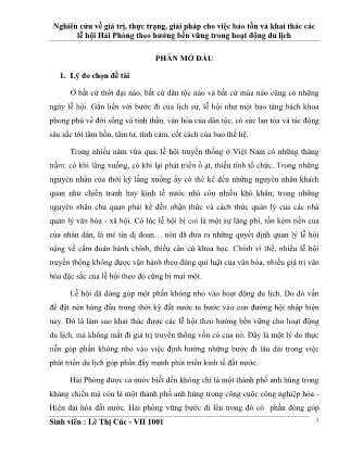 Khóa luận Nghiên cứu về giá trị, thực trạng, giải pháp cho việc bảo tồn và khai thác các lễ hội Hải Phòng theo hƣớng bền vững trong hoạt động du lịch