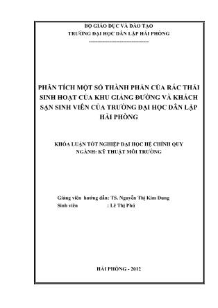 Khóa luận Phân tích một số thành phần của rác thải sinh hoạt của khu giảng đường và khách sạn sinh viên của trường đại học dân lập Hải Phòng