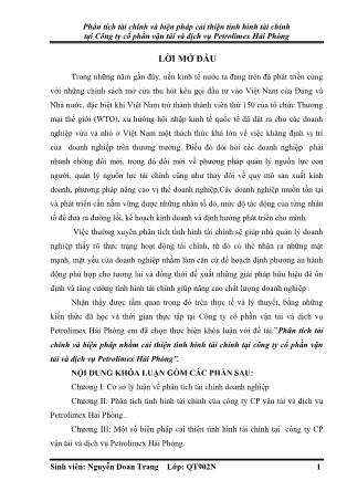 Khóa luận Phân tích tài chính và biện pháp cải thiện tình hình tài chính tại Công ty cổ phần vận tải và dịch vụ Petrolimex Hải Phòng - Nguyễn Đoan Trang