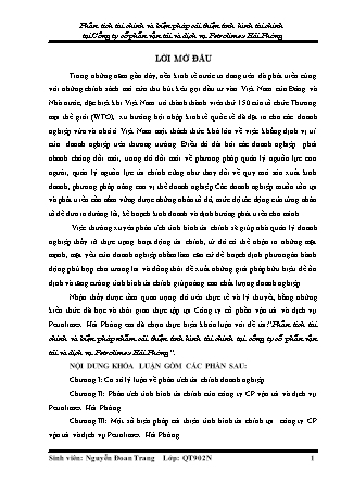 Khóa luận Phân tích tài chính và biện pháp cải thiện tình hình tài chính tại Công ty cổ phần vận tải và dịch vụ Petrolimex Hải Phòng