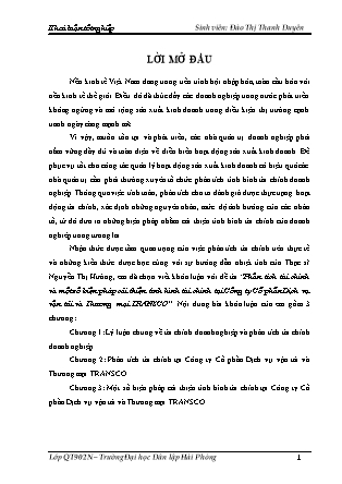 Khóa luận Phân tích tài chính và một số biện pháp cải thiện tình hình tài chính tại Công ty Cổ phần Dịch vụ vận tải và Thương mại TRANSCO