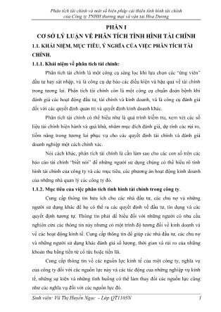 Khóa luận Phân tích tài chính và một số biện pháp cải thiện tình hình tài chính của Công ty TNHH thương mại và vận tải Hoa Dương - Vũ Thị Huyền Ngọc