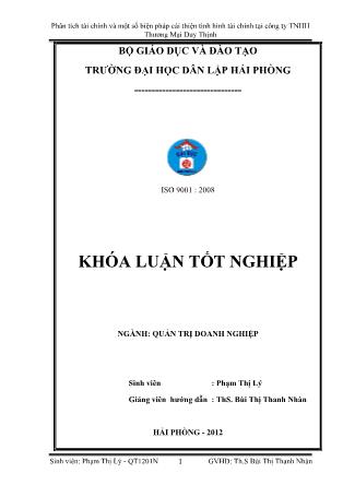 Khóa luận Phân tích tài chính và một số biện pháp cải thiện tình hình tài chính tại công ty trách nhiệm hữu hạn thương mại Duy Thịnh - Phạm Thị Lý