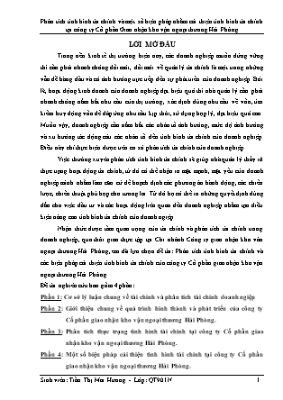 Khóa luận Phân tích tình hình tài chính và một số biện pháp nhằm cải thiện tình hình tài chính tại công ty Cổ phần Giao nhận kho vận ngoại thương Hải Phòng