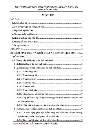 Khóa luận Phát triển du lịch sinh thái tại khu du lịch đồng mô (Sơn Tây- Hà nội) - Nguyễn Thanh Thùy