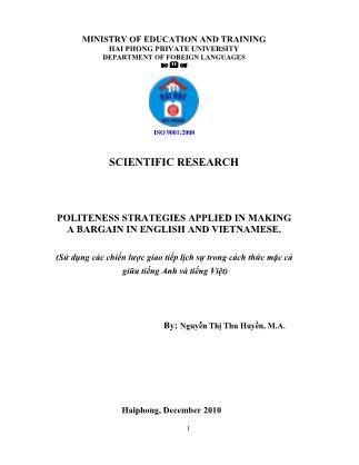 Khóa luận Politeness strategies applied in making a bargain in english and vietnamese - Nguyễn Thị Thu Huyền
