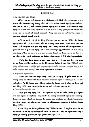 Khóa luận Số biện pháp nhằm nâng cao hiệu quả sản xuất kinh doanh tại Công ty Cổ phần Điện cơ Hải Phòng - Nguyễn Thanh An