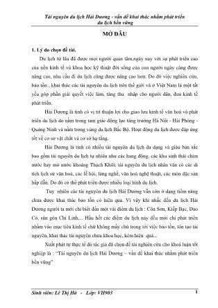 Khóa luận Tài nguyên du lịch Hải Dương-Vấn đề khai thác nhằm phát triển du lịch bền vững - Lê Thị Hà