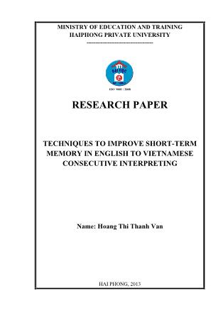 Khóa luận Techniques to improve short-Term memory in english to vietnamese consecutive interpreting