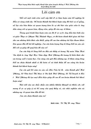 Khóa luận Thực trạng khai thác nghệ thuật dân gian truyền thống ở Hải Phòng cho hoạt động du lịch - Tô Thị Hương Thảo