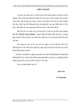 Khóa luận Thực trạng và giải pháp khai thác nghệ thuật chèo Hải Dương phục vụ phát triển du lịch - Lê Thị Oanh