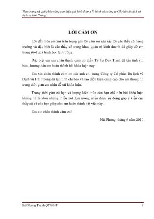 Khóa luận Thực trạng và giải pháp nâng cao hiệu quả kinh doanh lữ hành của công ty Cổ phần du lịch và dịch vụ Hải Phòng