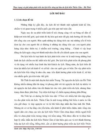 Khóa luận Thực trạng và giải pháp phát triển du lịch bền vững tại khu du lịch biển Thiên Cầm-Hà Tĩnh