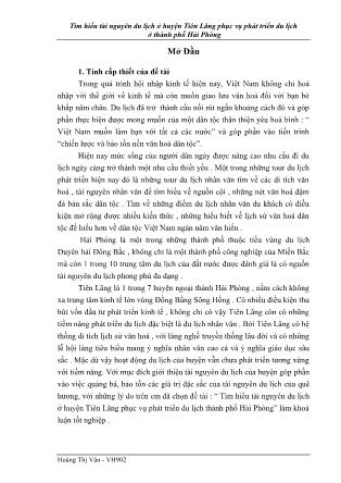 Khóa luận Tìm hiểu tài nguyên du lịch ở huyện Tiên Lãng phục vụ phát triển du lịch ở thành phố Hải Phòng