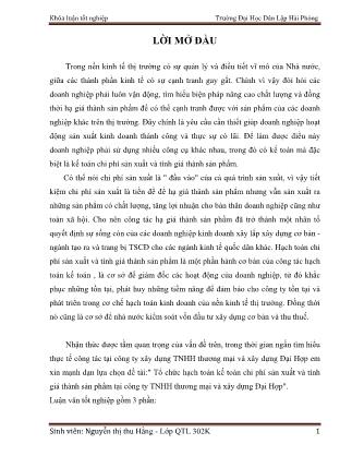 Khóa luận Tổ chức hạch toán kế toán chi phí sản xuất và tính giá thành sản phẩm tại công ty TNHH thương mại và xây dựng Đại Hợp - Nguyễn Thị Thu Hằng