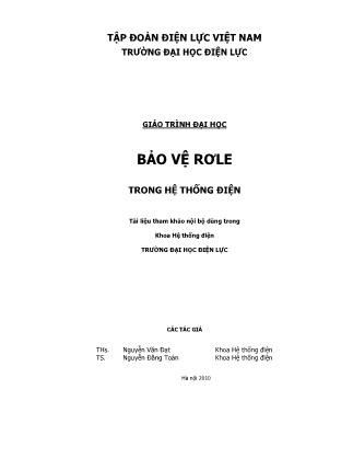 Bài giảng Bảo vệ Rơle trong hệ thống điện - Nguyễn Văn Đạt