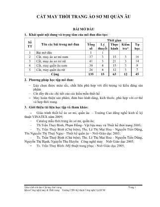 Bài giảng Cắt may thời trang áo sơ mi quần âu