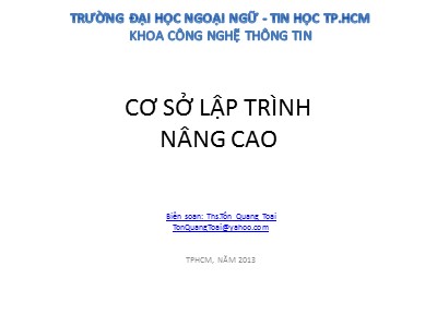 Bài giảng Cơ sở lập trình nâng cao - Chương 3: Lập trình đệ quy - Tôn Quang Toại