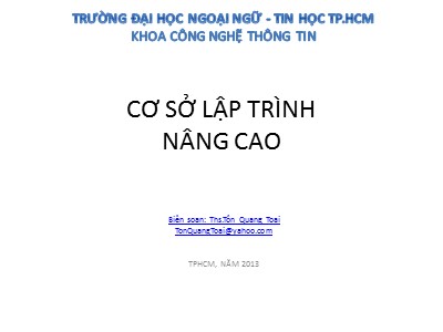 Bài giảng Cơ sở lập trình nâng cao - Chương 5: Phương pháp thiết kế thuật toán-Hình học - Tôn Quang Toại