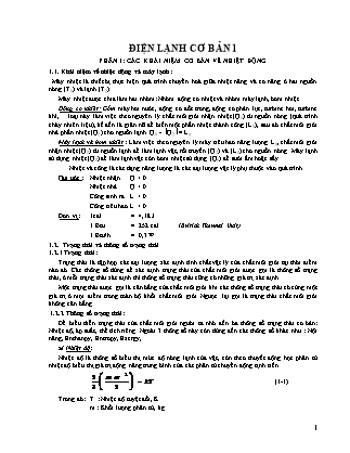 Bài giảng Điện lạnh cơ bản 1 - Phần 1: Các khái niệm cơ bản về nhiệt động