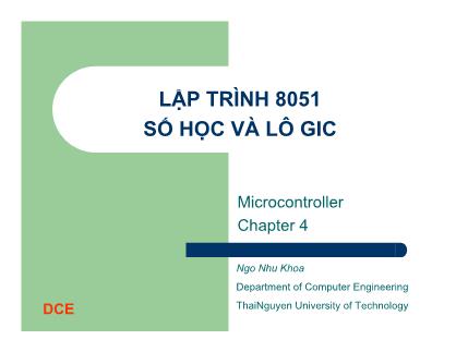 Bài giảng Lập trình 8051 số học và logic - Ngô Như Khoa