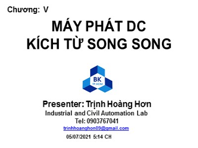 Bài giảng Máy phát DC kích từ song song - Trịnh Hoàng Hơn