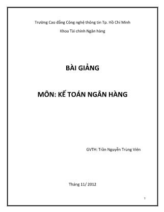 Bài giảng môn Kế toán Ngân hàng (Phần 1)