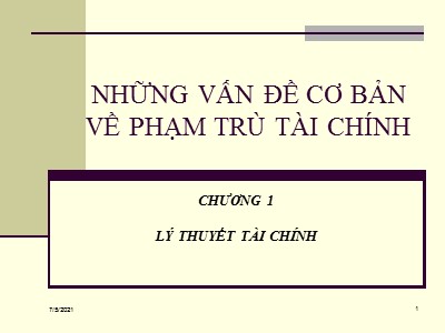 Bài giảng Những vấn đề cơ bản về phạm trù tài chính - Chương 1: Lý thuyết tài chính