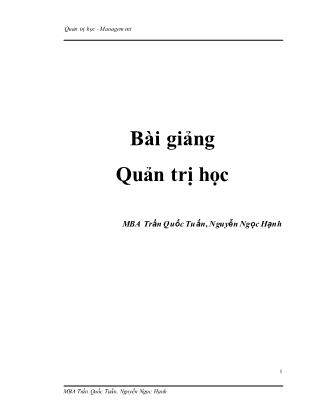 Bài giảng Quản trị học - Trần Quốc Tuấn