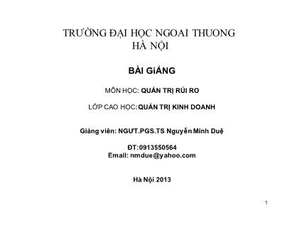 Bài giảng Quản trị rủi ro - Nguyễn Minh Duệ