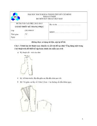Đề thi cơ sở thiết kế trang phục - Học kì I
