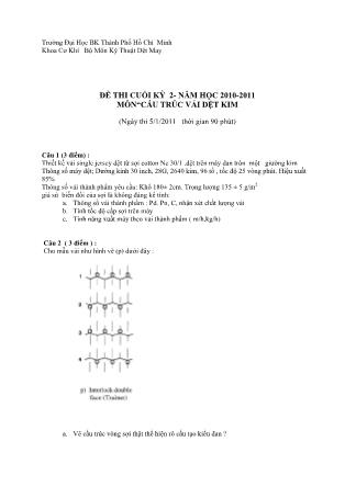 Đề thi môn Cấu trúc vải dệt kim - Học kì 2