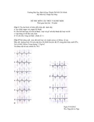 Đề thi môn Cấu trúc vải dệt kim