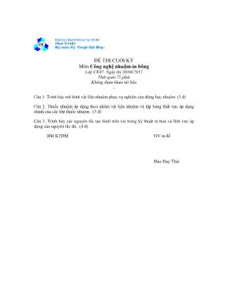 Đề thi môn Công nghệ nhuộm-In bông