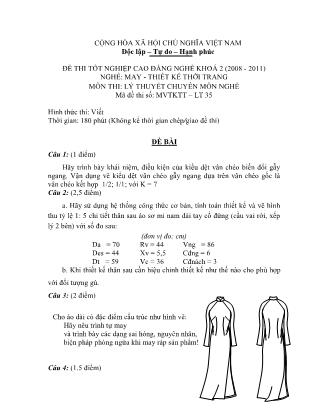 Đề thi môn Lý thuyết chuyên môn nghề May-Thiết kế thời trang - Đề số 35