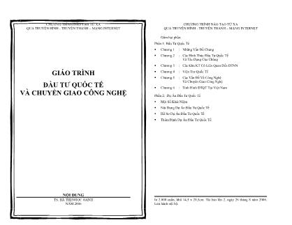 Giáo trình Đầu tư quốc tế và chuyển giao công nghệ - Hà Thị Ngọc Oanh