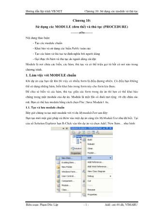 Giáo trình Hướng dẫn lập trình VB-NET - Chương 10: Sử dụng các module và thủ tục