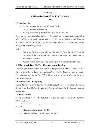 Giáo trình Hướng dẫn lập trình VB-NET - Chương 12: Khám phá cách xử lý file văn bản và chuỗi