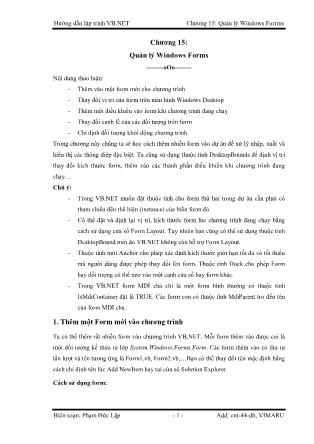 Giáo trình Hướng dẫn lập trình VB-NET - Chương 15: Quản lý Windows Forms