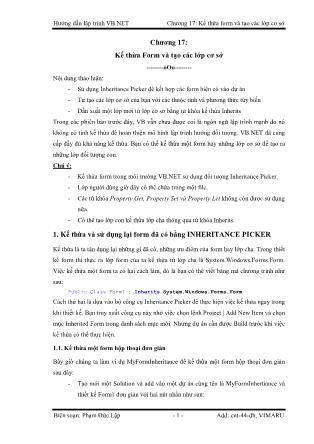 Giáo trình Hướng dẫn lập trình VB-NET - Chương 17: Kế thừa Form và tạo các lớp cơ sở